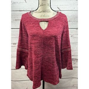 NY Collection 1X maroon pullover top with jewels along neckline and on arms - 30
